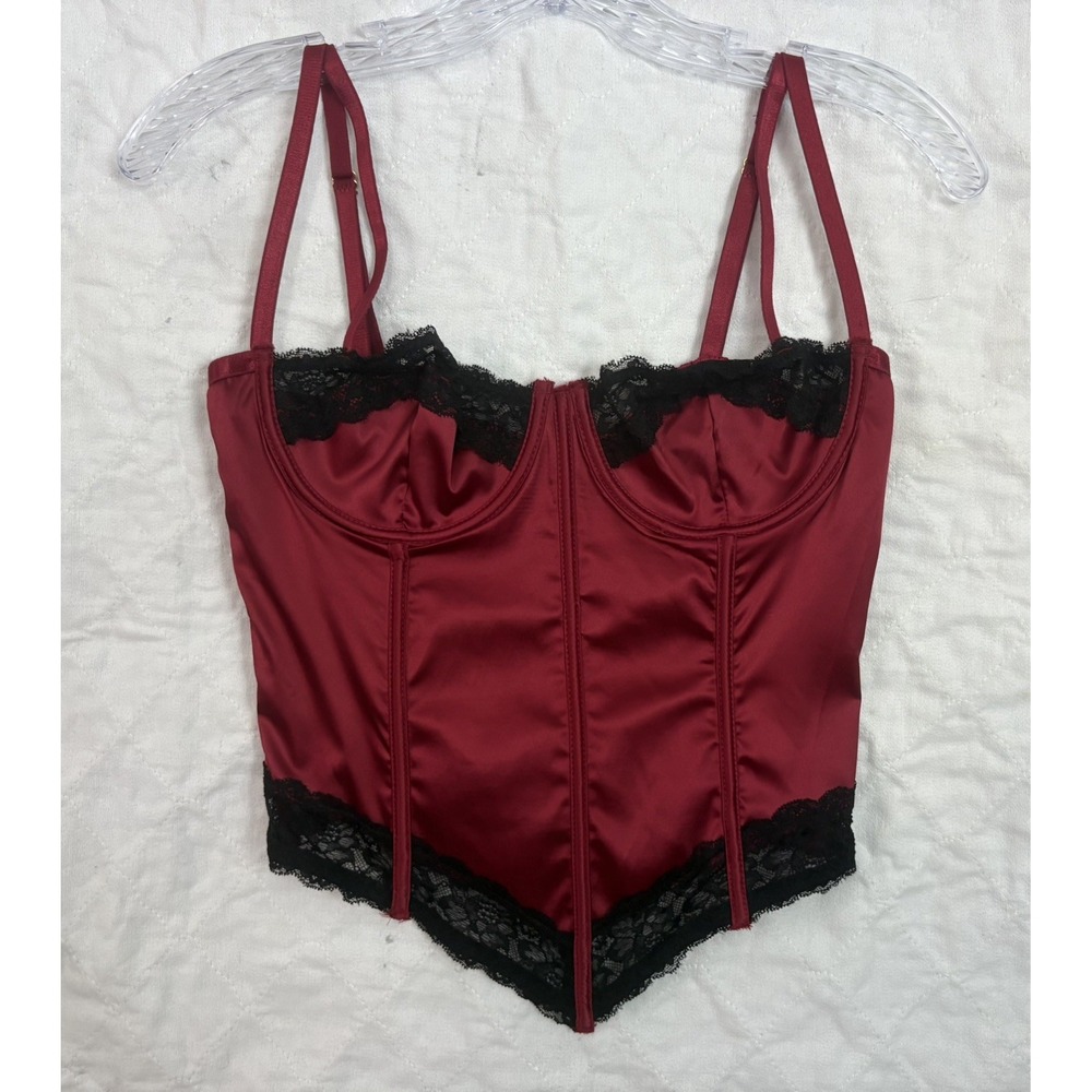 Oh La La Cheri Tempest Underwire Corset Top - Red Dahlia & Black Lace Small